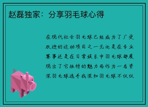 赵磊独家：分享羽毛球心得