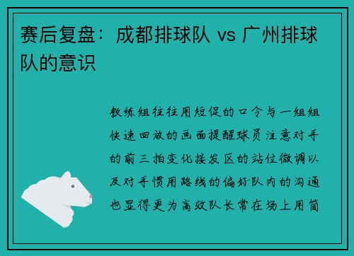 赛后复盘：成都排球队 vs 广州排球队的意识